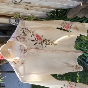 Johnny Was Pale Yellow Small Embroidered Blouse,  Long Sleeve